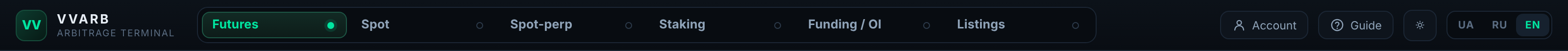 The top bar: ix tab on the left, account, theme and language on the right.